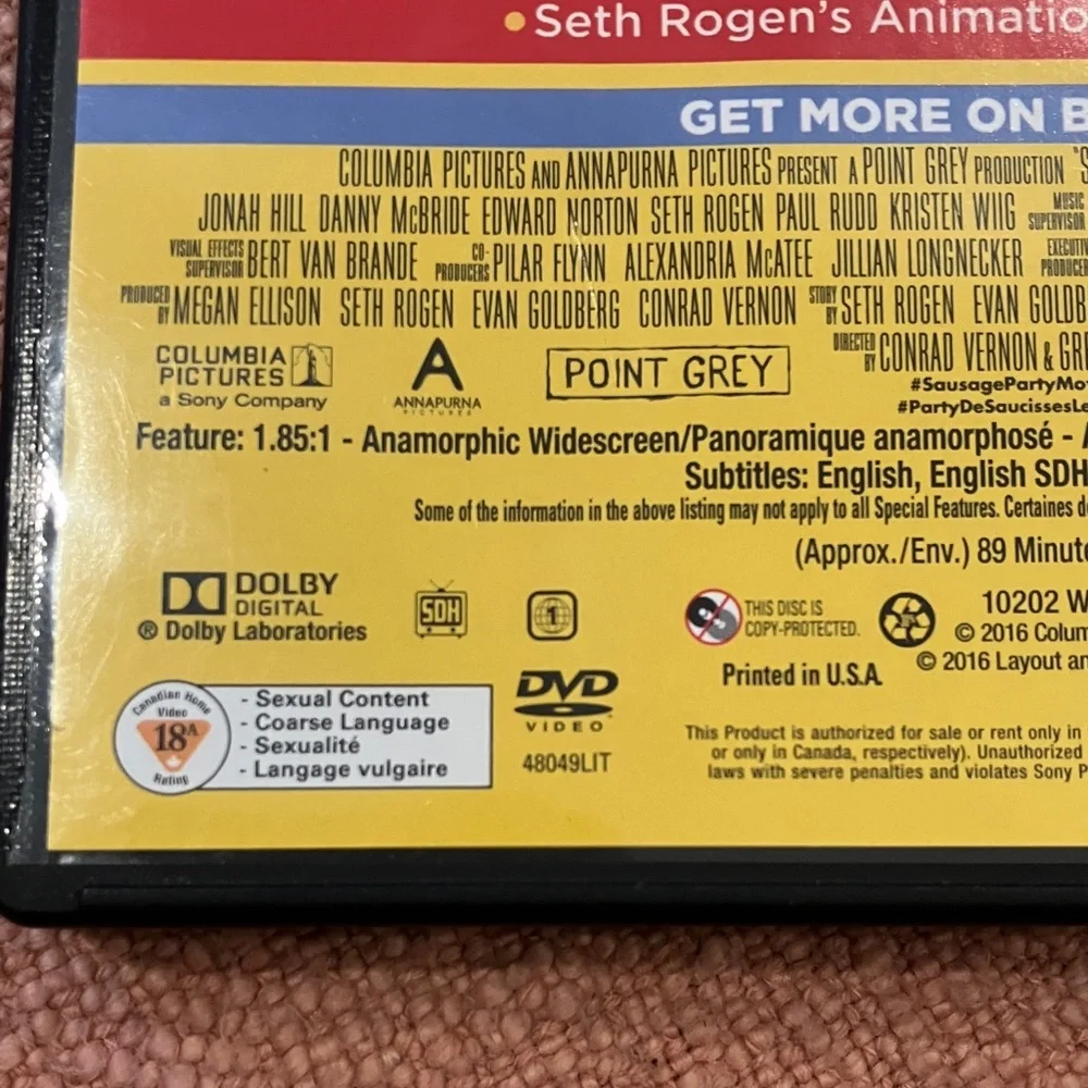 Sausage Party DVD - Seth Rogen Jonah Hill James Franco Michael Cera - Picture 4 of 9